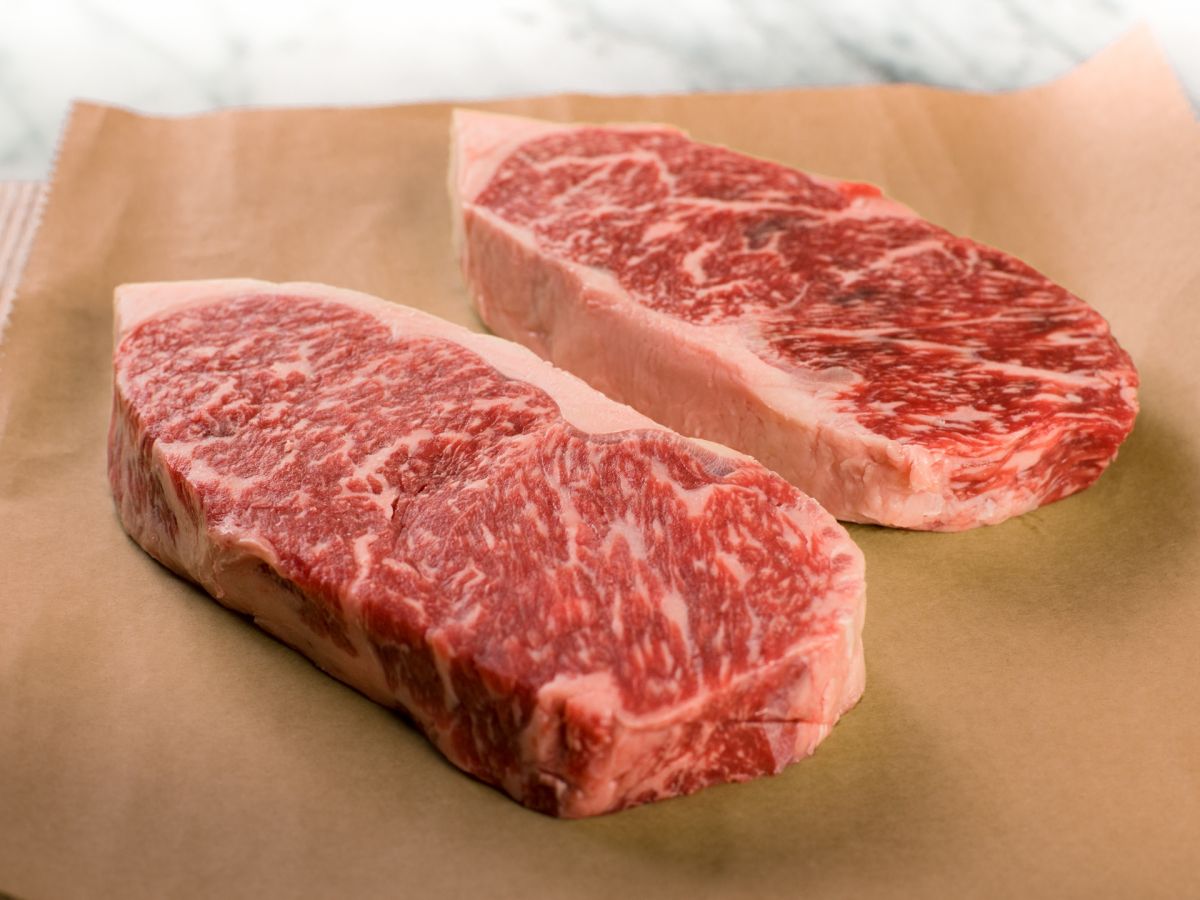 Australian Wagyu Kobe Beef Style Marble Score 89 Strip Steaks 2 Per Pack 