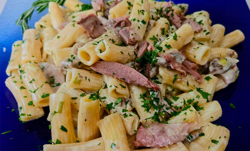 Creamy Duck Pasta with Cognac (or Brandy) 