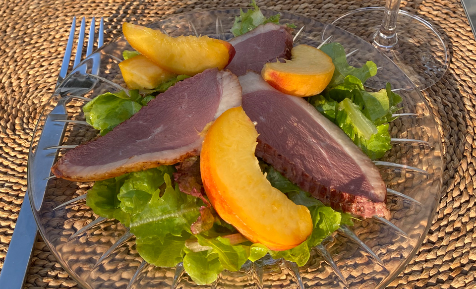 Smoked Magret Duck Breast and Peaches Salad