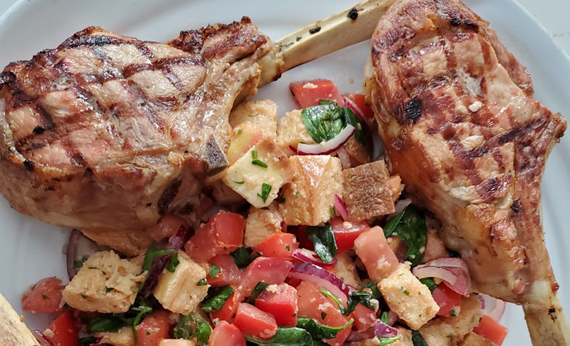 Grilled Veal Chops with Panzanella (Italian Bread Salad)