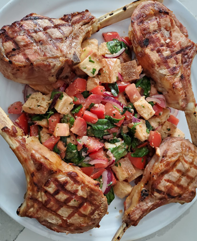 Grilled Veal Chops with Panzanella (Italian Bread Salad)