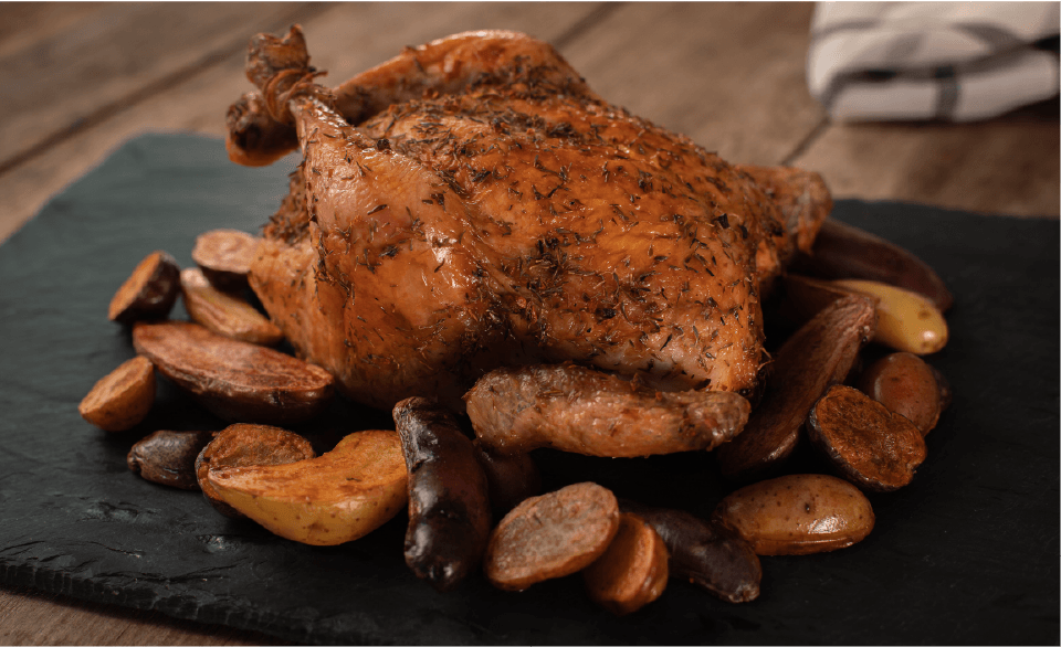Roasted chicken with pan-roasted potatoes 