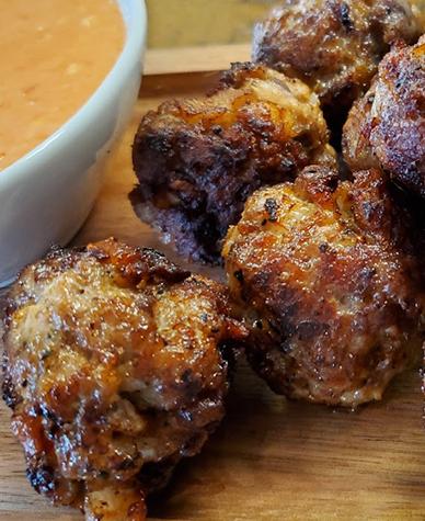 Pork and Bacon Meatballs with Spicy Sweet Dip
