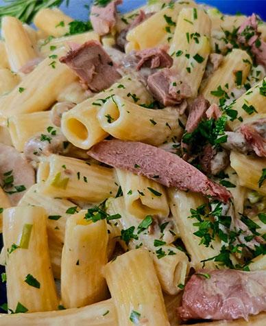 Creamy Duck Pasta with Cognac (or Brandy) 