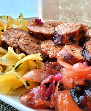 Pork and Apple Sausage with Bacon and Cabbage