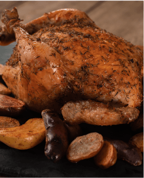 Roasted chicken with pan-roasted potatoes 