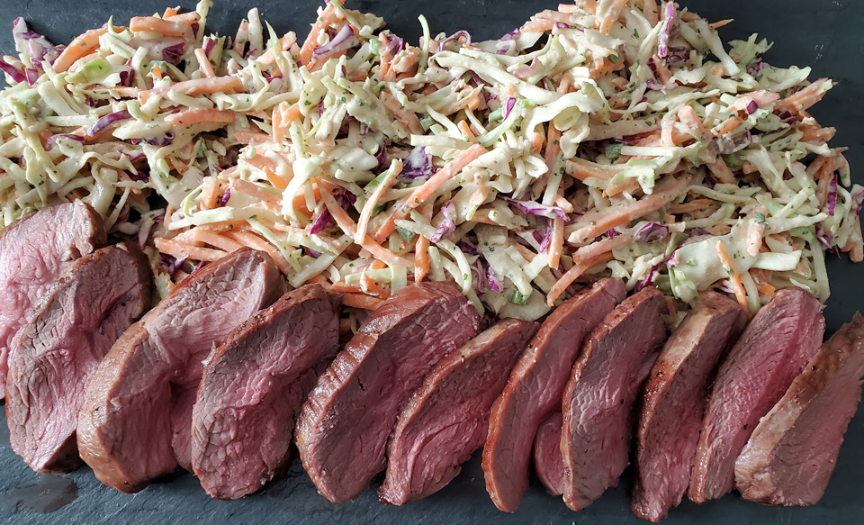 Lamb Top Sirloin with Tahini Multi-Colored Slaw