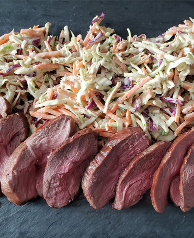 Lamb Top Sirloin with Tahini Multi-Colored Slaw